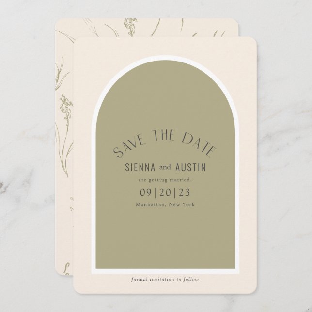 Einfache moderne Elegant Arch Earth Tones Save The Date (Vorne/Hinten)