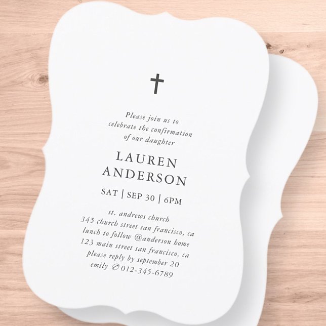 Einfache moderne Elegant Chic Cross Bestätigung Einladung (Von Creator hochgeladen)