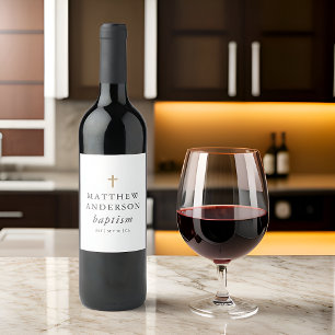 Einfache moderne Elegant Cross Baby Taufe Weinetikett