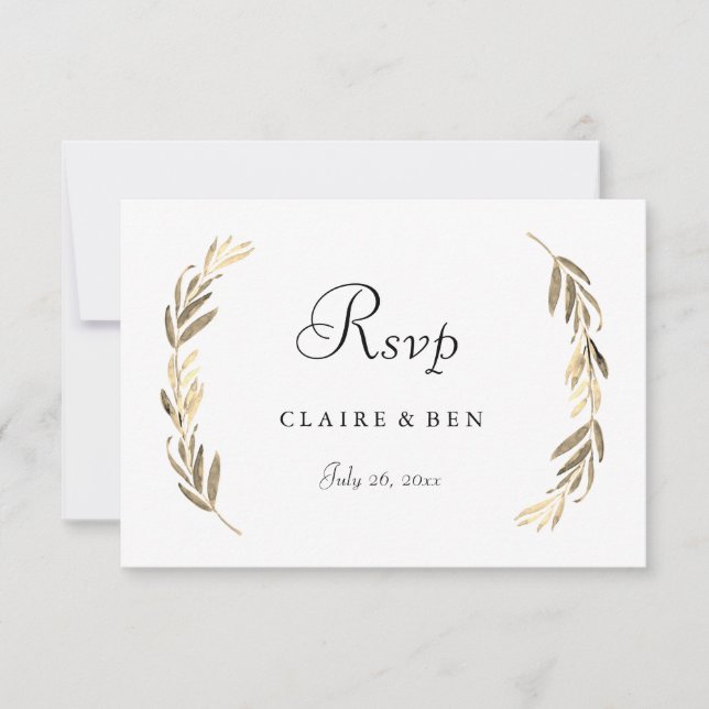 Einfache moderne Elegant Gold Leaf Wedding RSVP (Vorderseite)