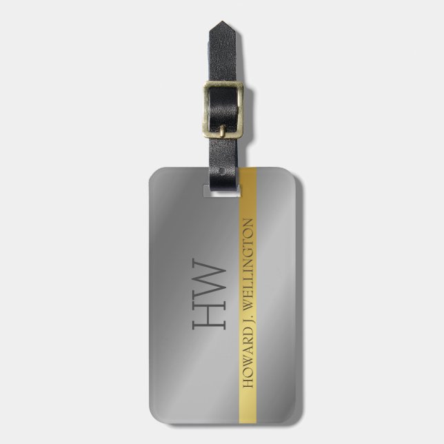 Einfache moderne Elegant Gold Metallic Monogramm N Gepäckanhänger (Vorderseite vertikal)