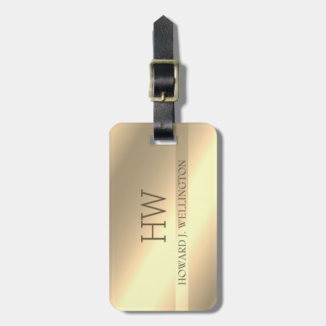 Einfache moderne Elegant Gold Metallic Monogramm N Gepäckanhänger (Vorderseite vertikal)