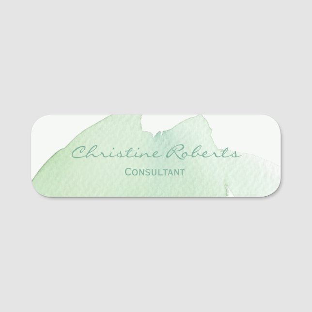 Einfache moderne Elegant Green Blue Watercolor Namensschild (Vorderseite)