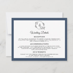 Einfache, moderne Elegant Navy Blue Wedding Detail Einladung