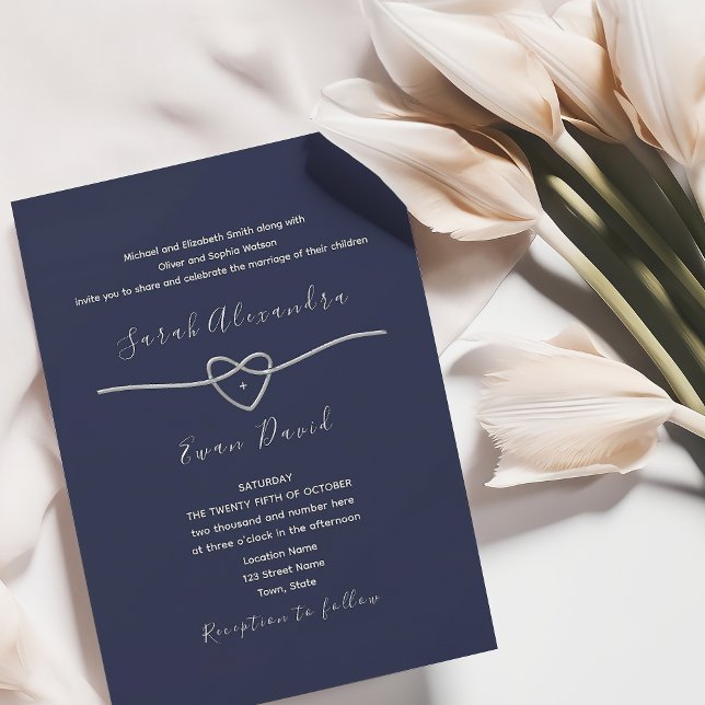 Einfache moderne Elegant Navy Blue Wedding Einladung (Von Creator hochgeladen)