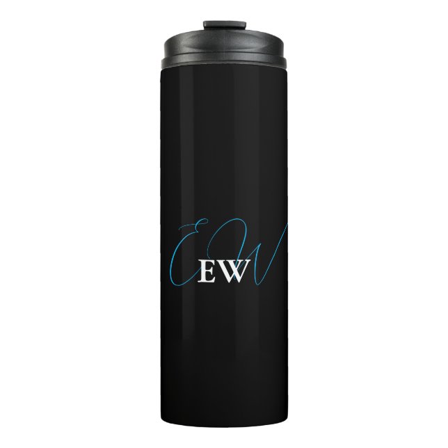 Einfache Moderne Elegant Schwarz/Weiß Mit Monogram Thermosbecher (Vorderseite)