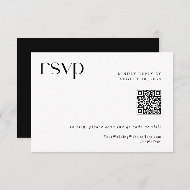 Einfache moderne Elegant Wedding QR Code RSVP Card (Vorne/Hinten)