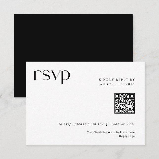 Einfache moderne Elegant Wedding QR Code RSVP Card Karte (Vorne/Hinten)