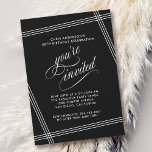 Einfache moderne Elegante Black Birthday Party Einladung<br><div class="desc">Dieses elegante und schlichte Hotel mit zeitgenössischem Flair besticht durch seine weißen Linien, die den Text auf einem angesagten schwarzen Hintergrund abbilden. Der "You're geladene" Text in hübschen Skript-Schnörkeln wird vorsätzlich vorgestellt, um Ihren geladenen Gästen ein besonderes Gefühl zu geben. Bearbeiten Sie die Party-Details mit Ihren Angaben. Hier als 50....</div>