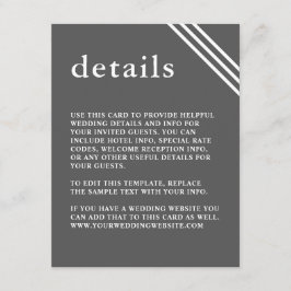 Einfache moderne Elegante Gray Wedding Details Begleitkarte