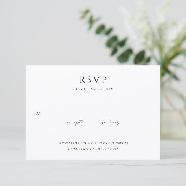 Einfache moderne elegante Hochzeit RSVP Karte (Stehend Vorderseite)