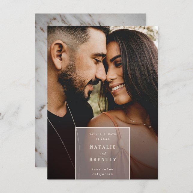 Einfache moderne Elegante Marble & Foto Overlay Save The Date (Vorne/Hinten)