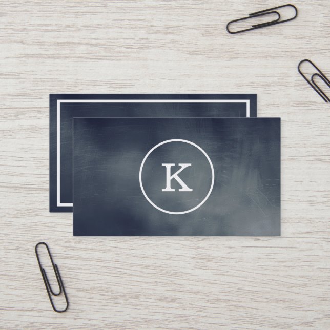 Einfache moderne, elegante Monogram-Schwarze Tafel Visitenkarte (Vorderseite/Rückseite Beispiel)