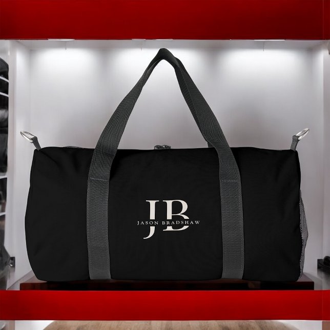 Einfache moderne, elegante Monogramm und Name Dunk Duffle Bag (Personalize with name and monogram for a custom gift!)