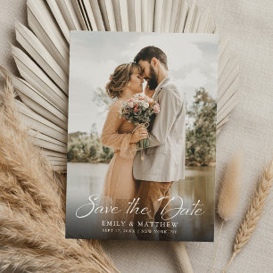 Einfache moderne elegante Schriftfoto-Hochzeit Save The Date