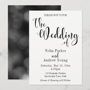 Einfache, moderne elegante schwarze Text-Hochzeit Einladung