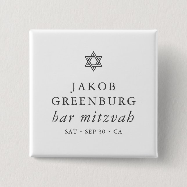 Einfache Moderne Elegante Star von David Bar Mitzv Button (Vorderseite)