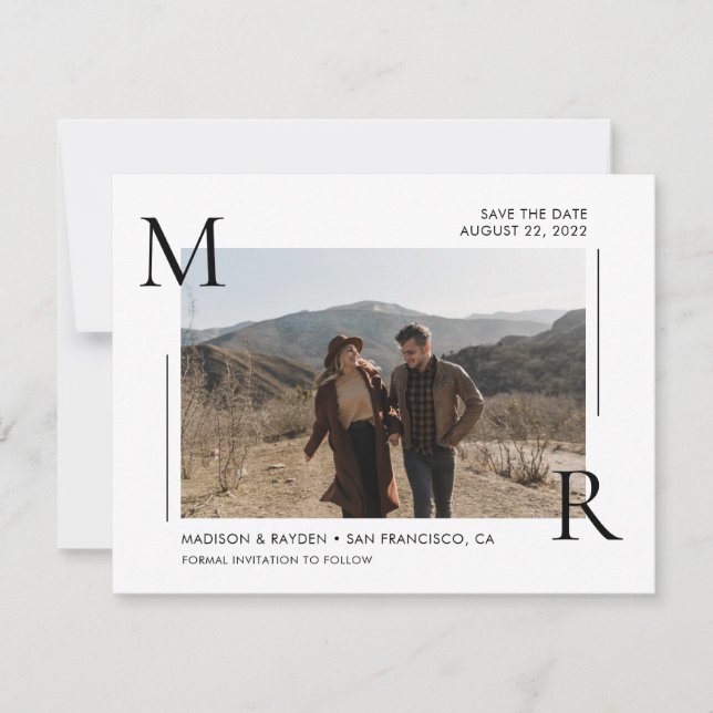Einfache moderne erste Monogramm mit Foto Save The Date (Vorderseite)