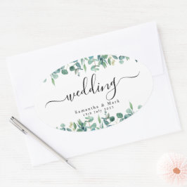 Einfache moderne Eukalyptus-Hochzeit Ovaler Aufkleber