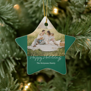 Einfache moderne Familienfoto-Weihnachten & Neujah Keramik Ornament