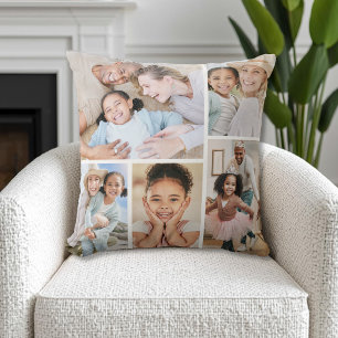 Einfache moderne Familienfotocollage Kissen