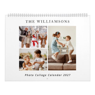 Einfache moderne Familiens Fotocollage Schwarz Wei Kalender