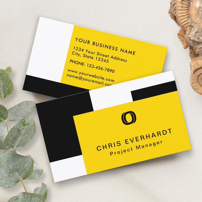 Einfache, moderne Farbblöcke Gelb, Weiß und Schwar Visitenkarte (Von Creator hochgeladen)