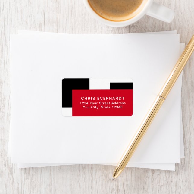 Einfache, moderne Farbblöcke rot, weiß und schwarz Adressaufkleber (Insitu)