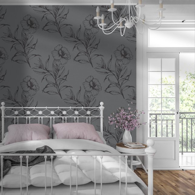 Einfache moderne florale Boho Muster Dunkelgrau Tapete (Von Creator hochgeladen)