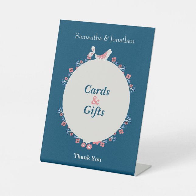 Einfache moderne Folk Style Blue Wedding Sockelschild (Vorderseite)