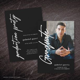 Einfache, moderne Foto Black Script Graduation Par Einladung