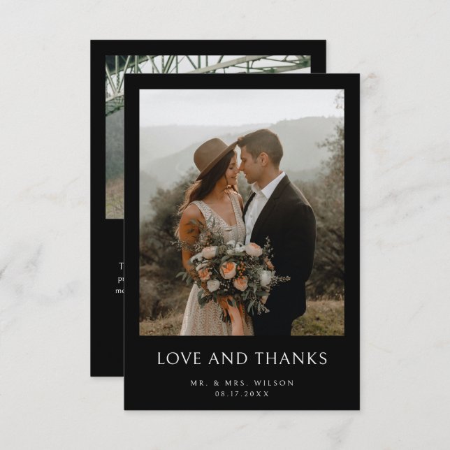 Einfache moderne Foto Black Wedding Dankeskarte (Vorne/Hinten)