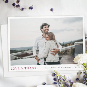Einfache moderne Foto Burgundy Wedding Dankeskarte