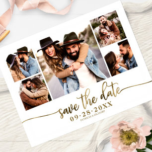 Einfache moderne Foto-Collage Hochzeit Save The Da Postkarte