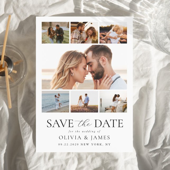 Einfache moderne Foto Collage Hochzeit Save The Date (Von Creator hochgeladen)