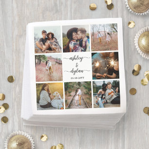 Einfache moderne Foto Collage & Script Hochzeit Serviette