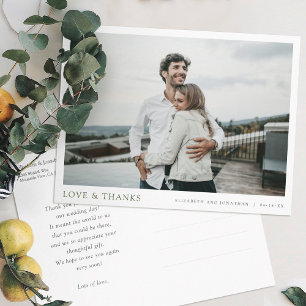 Einfache moderne Foto-Dankeschön-Hochzeit Postkarte