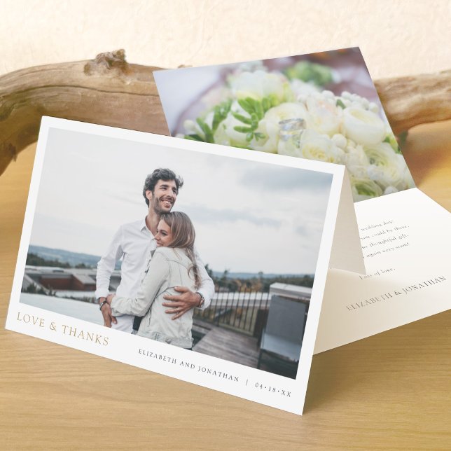 Einfache moderne Foto Gold Liebe und Dank Hochzeit Dankeskarte (Von Creator hochgeladen)