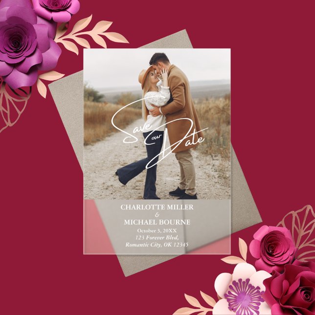 Einfache moderne Foto-Hochzeit spart das Datum Acryleinladungen (Von Creator hochgeladen)