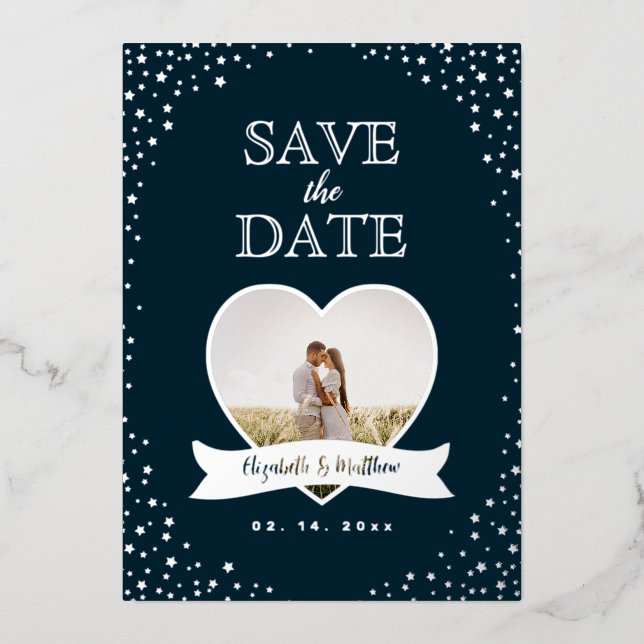 Einfache moderne Foto-Hochzeit spart das Datum Folieneinladung (Vorderseite)