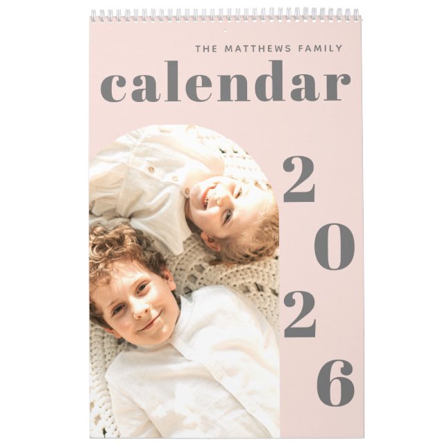 Einfache, moderne Foto-Planung Rosa Blush Pink Kalender (Titelbild)