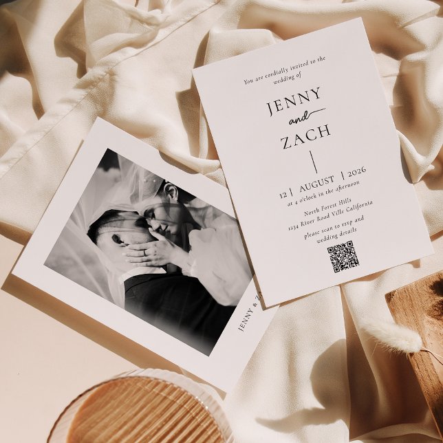 Einfache moderne Foto-Qr-Code-Hochzeit Einladung (Von Creator hochgeladen)