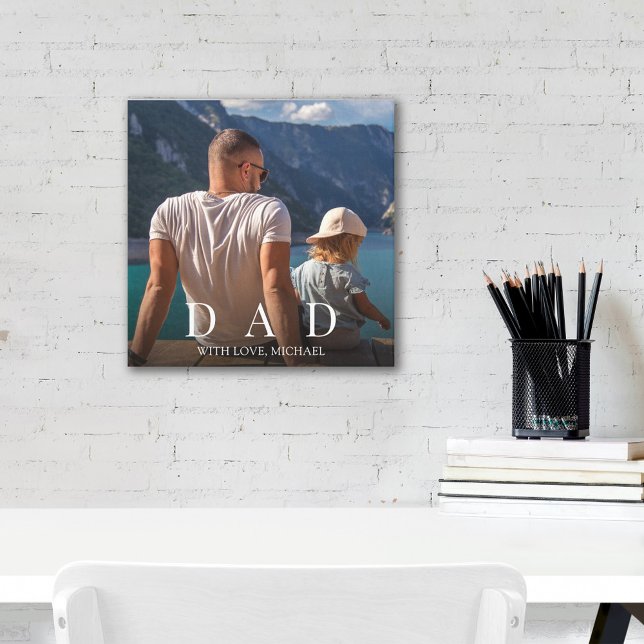 Einfache moderne Foto Vater Familie Minimalistisch Leinwanddruck (Modern dad family photo canvas with minimalist personalized design and custom image.)
