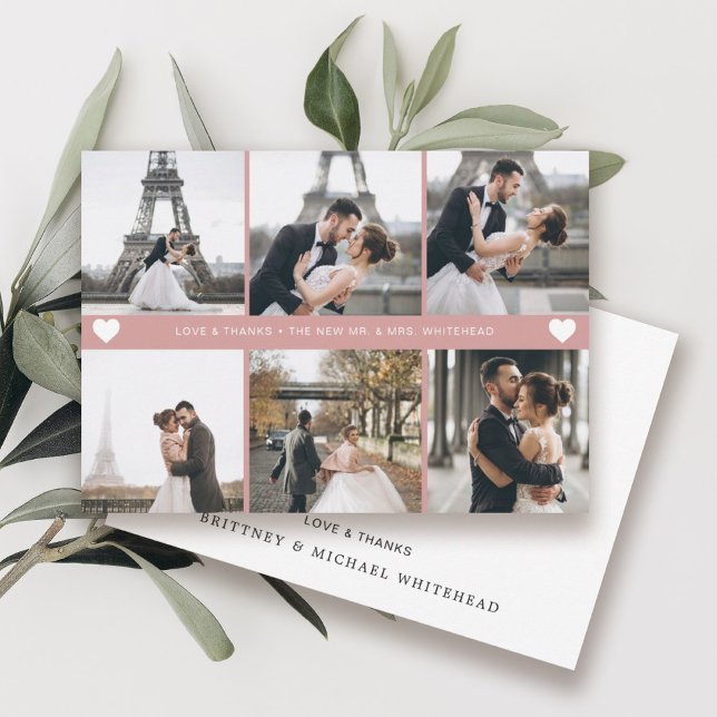 Einfache moderne FotoCollage Rosa Rosa Dankeskarte (Von Creator hochgeladen)