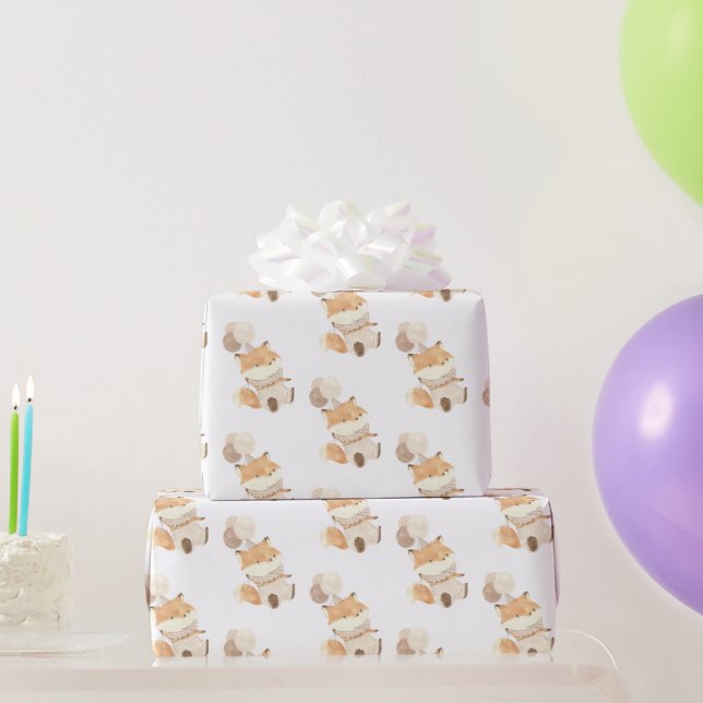 Einfache moderne Fox mit Balloons Geschenkpapier (Partygeschenke)