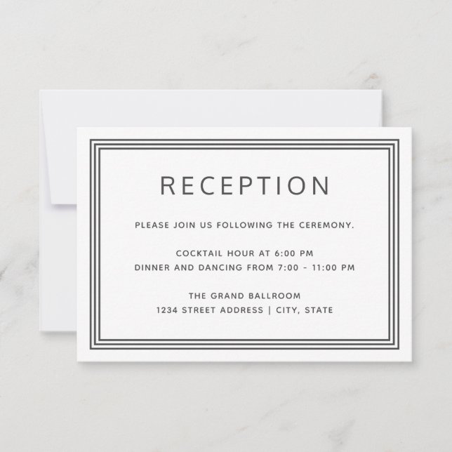 Einfache moderne Frame Elegante Empfang Card RSVP Karte (Vorderseite)