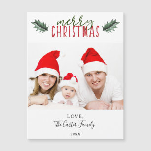 Einfache moderne frohe Weihnachten Holly Aquarell Magnetkarte