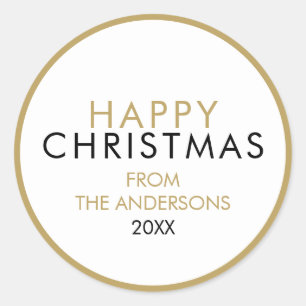 Einfache moderne frohe Weihnachtsfamilienname Runder Aufkleber
