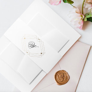 Einfache moderne geometrische Golddiamant-Monogram Einladungsbanderole