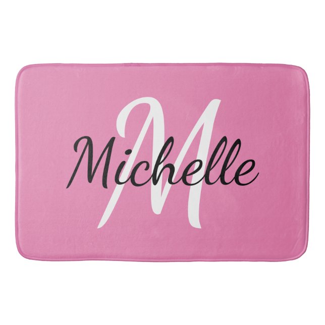 Einfache moderne Girly Pink Monogramm Initial + Na Badematte (Vorderseite)